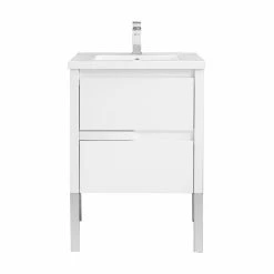 Ove Decors Cesarino Open Shelf Single Sink Bathroom Vanity with Countertop, Gloss White