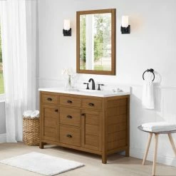 Ove Decors Lewist Single Sink Bathroom Vanity with Countertop, 48 in., Wax Pine, 15VVA-LEWI48-129GF -Cheap Ove Decors Store 1732229 A4
