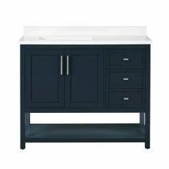 Ove Decors Stanley Single Sink Vanity with Power Bar and Marble Countertop, 42 in., Midnight Blue, 15VVA-STAN42-045EI