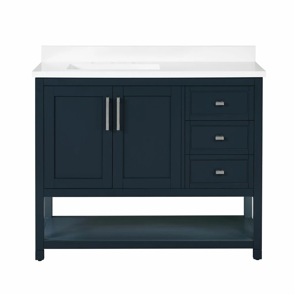 Ove Decors Stanley Single Sink Vanity with Power Bar and Marble Countertop, 42 in., Midnight Blue, 15VVA-STAN42-045EI 1 Ove Decors Stanley Single Sink Vanity with Power Bar and Marble Countertop, 42 in., Midnight Blue, 15VVA-STAN42-045EI