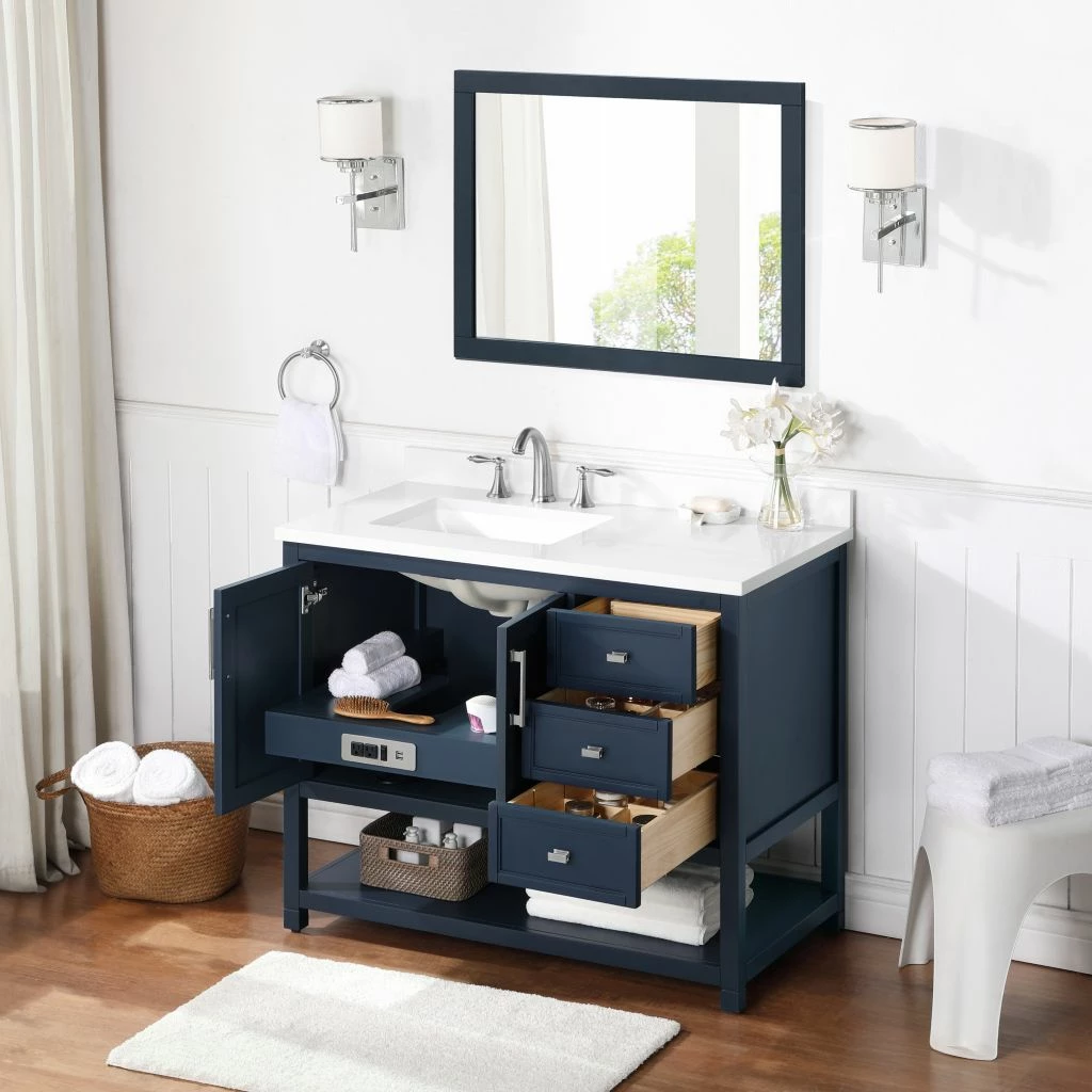 Ove Decors Stanley Single Sink Vanity with Power Bar and Marble Countertop, 42 in., Midnight Blue, 15VVA-STAN42-045EI 4 Ove Decors Stanley Single Sink Vanity with Power Bar and Marble Countertop, 42 in., Midnight Blue, 15VVA-STAN42-045EI - Image 4