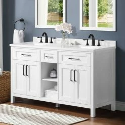 Ove Decors Tahoe-Lux 60 in. Double Sink Open Shelf Bathroom Vanity with Countertop, White, 15VKC-TAOP60-007EI -Cheap Ove Decors Store 1732359 A3