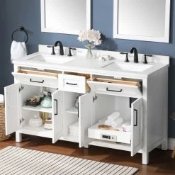 Ove Decors Tahoe-Lux 60 in. Double Sink Open Shelf Bathroom Vanity with Countertop, White, 15VKC-TAOP60-007EI -Cheap Ove Decors Store 1732359 A4
