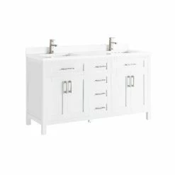 Ove Decors Tahoe-Lux 60 in. Double Sink Bathroom Vanity with Marble Countertop, White, 15VVA-TAHL60-007EI