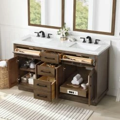 Ove Decors Athea 60 in. Double Sink Bathroom Vanity with Countertop, Almond Latte, 15VVAR-ATHE60-059EI -Cheap Ove Decors Store 1732372 A4