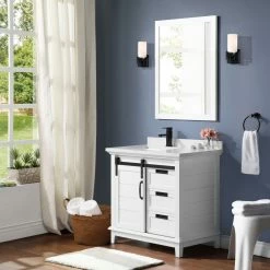 Ove Decors Edenderry 36 in. Single Sink Bathroom Barn Door Vanity with Countertop, White, 15VVAR-EDEN36-007EI -Cheap Ove Decors Store 1732389 A2