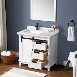 Ove Decors Edenderry 36 in. Single Sink Bathroom Barn Door Vanity with Countertop, White, 15VVAR-EDEN36-007EI -Cheap Ove Decors Store 1732389 A3