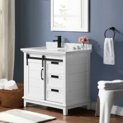 Ove Decors Edenderry 36 in. Single Sink Bathroom Barn Door Vanity with Countertop, White, 15VVAR-EDEN36-007EI -Cheap Ove Decors Store 1732389 A4