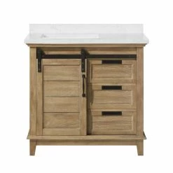 Ove Decors Edenderry 36 in. Single Sink Bathroom Barn Door Vanity with Countertop, Rustic Almond, 15VVAR-EDEN36-122EI