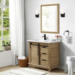 Ove Decors Edenderry 36 in. Single Sink Bathroom Barn Door Vanity with Countertop, Rustic Almond, 15VVAR-EDEN36-122EI -Cheap Ove Decors Store 1732390 A2