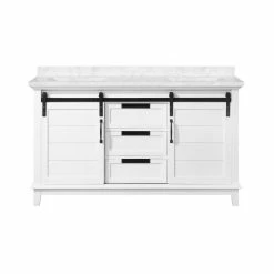 Ove Decors Edenderry 60 in. Double Sink Bathroom Barn Door Vanity with Countertop, White, 15VVAR-EDEN60-007EI