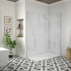 Ove Decors Arroyo Solid Surface Corner Shower Wall, 60 in. x 32 in.