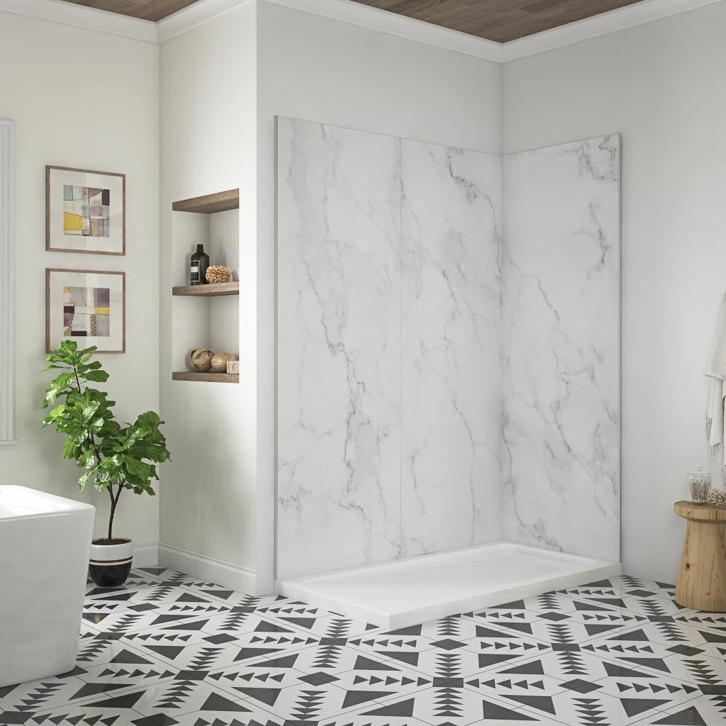 Ove Decors Arroyo Solid Surface Corner Shower Wall, 60 in. x 32 in. 1 Ove Decors Arroyo Solid Surface Corner Shower Wall, 60 in. x 32 in.