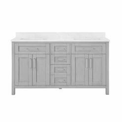 Ove Decors Tahoe VI 60 in. Double Sink Bathroom Vanity with Marble Countertop, Vintage Grey, 15VVA-TAH660-123FY