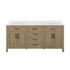 Ove Decors Tahoe VI 72 in. Double Sink Bathroom Vanity with Marble Countertop, Water Oak, 15VVA-TAH672-147FY